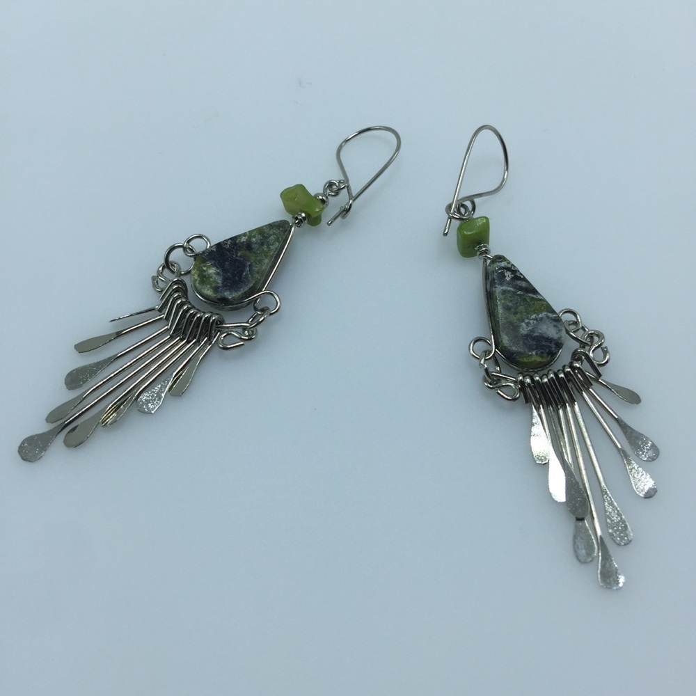 Natural Brown Stone Earrings in Alpaca Silver